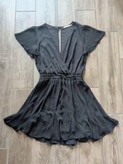 Mi Ami Black Layered Deep V Ruffle Whimsy Cinch Waist Dress Small