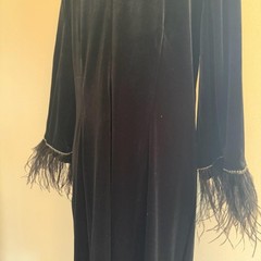 Alex Evenings Black Velvet Evening Dress with Feather Trim
