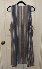 BCBGeneration Linen blend Blue Striped Duster Vest Size M Adjustable Side Ties