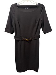 Banana Republic Black Tall 8 Sheath Dress With Belted Waist & 3/4 Sleeves Dress
