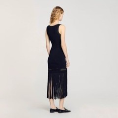 sandro black knit tassel Long pattern Knitted dress for Women