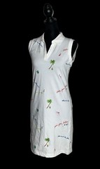 Nautica Womens XS White Cotton Stretch Embroidered Sleeveless Polo Casual Dress