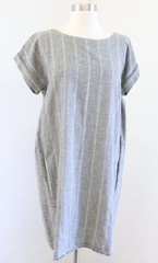 NWT Eileen Fisher Gray Striped Hemp Organi Cotton Short Sleeve Shift Dress Sz XS