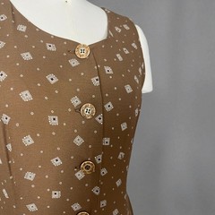 Vintage Ka-Wa Brown & White Geometric Sleeveless Button Down Swing Dress M