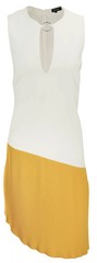 Barbara Bui Pleated Skirt Asymmetric Dress in White and Mustard
