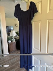 Lane Bryant Smocked Maxi Dress Navy Blue Square Neck Puff Short Sleeve 14/16