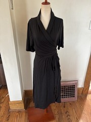 NWT Quince Black Tencel Jersey Midi Wrap Dress Rounded Collar 1X Feminine