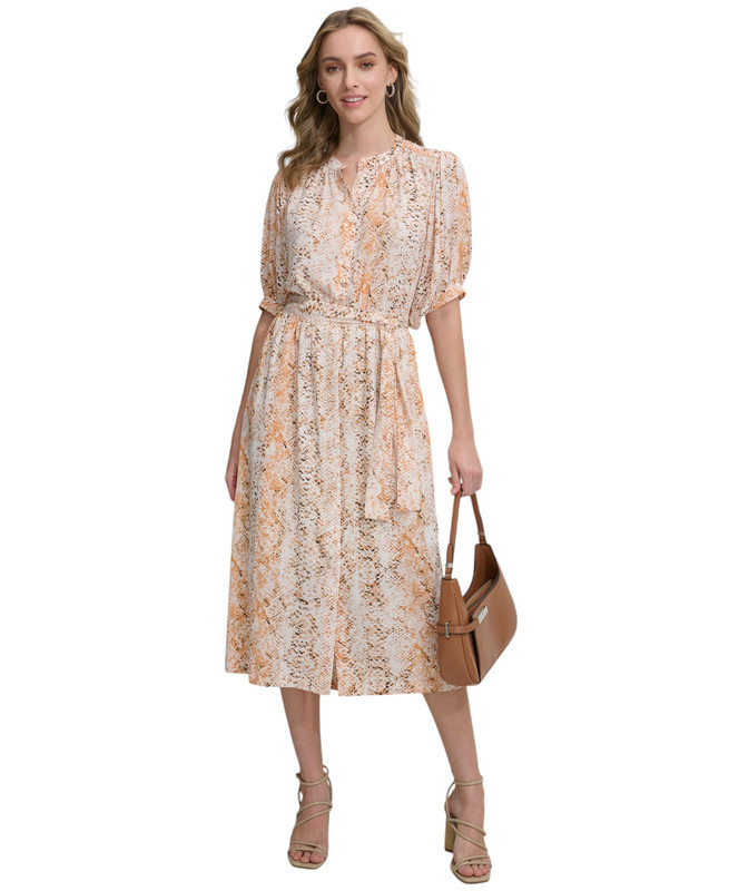 Calvin Klein Women&rsquo;s Printed Tie-Waist Shirtdress (Turmeric Multi, 12)