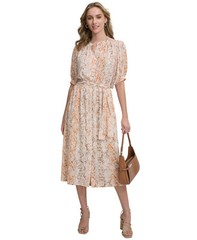 Calvin Klein Women&rsquo;s Printed Tie-Waist Shirtdress (Turmeric Multi, 12)