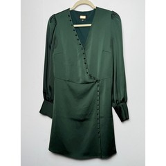 Alexia Admor Emerald Green Faux Wrap Mini Dress V-Neck Long Sleeve 8