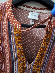 Knox Rose Dress Womens M Rust Burnt Short Sleeve Tassel Geometric Boho Peasant