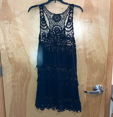 Black Crochet Lace Sheer Scoop Neck Sleeveless Tank Dress Knee Length One Size