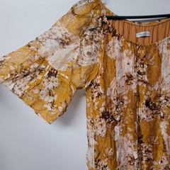 Elena Baldi Mustard Floral Off Shoulder Ruffle Mini Dress Made in Italy Size S