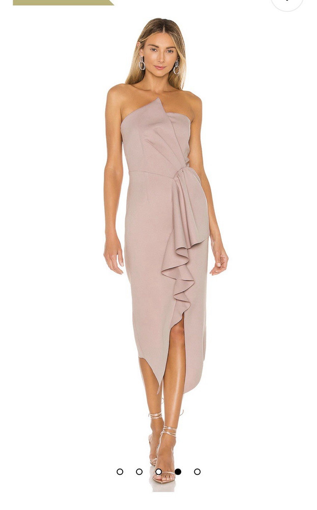 ELLIATT Mauve Solid One-Shoulder Ruffle Crepe Midi Sheath Dress Women S