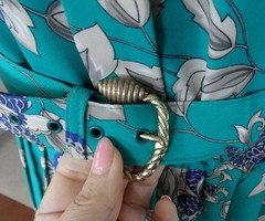 Vintage BENTLEY 1980&rsquo;s-1990&rsquo;s Blue Teal Floral Secretary S/S Pleated Dress Sz M
