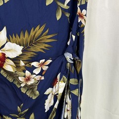 VTG Womens Two Palms Hawaiian Tropical Floral Navy Dress Sarong Side Wrap Size M