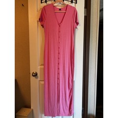 SHEIN Pink Ribbed Knit Button Down Maxi Dress Short Sleeve XL