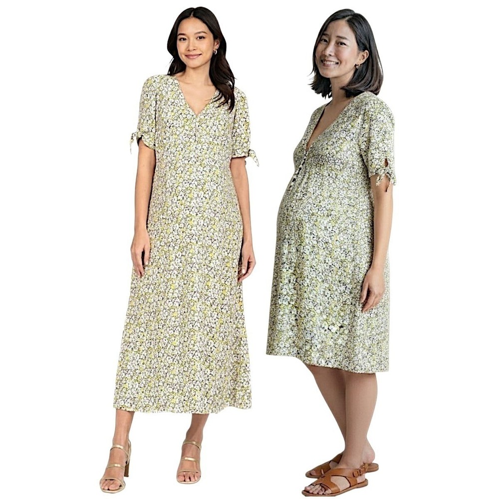 Seraphine Kitty Midi Dress 14 Women Yellow Floral Bow Sleeve Maternity Fairycore