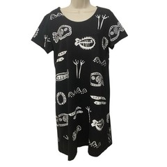 M. Mac Cotton Fields Fish Print Shift Dress Small Black White Made USA Cotton