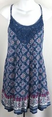 vintage mini slip Dress S Blue/pink Crochet Lace tiered ruffles Boho Hippie Y2K