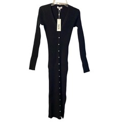 Revolve 525 America Black Ribbed Button Front Long Sleeve Maxi Sweater Dress XS