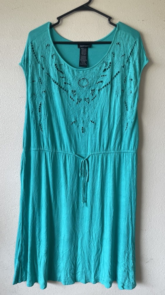 Spense Missy Xxl Dress 2XL Plus Green Sleeveless Boho Midi