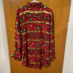 Creative Creations Christmas Sequin & Beaded Silk Shirt-Dress Jacket Lg Rare