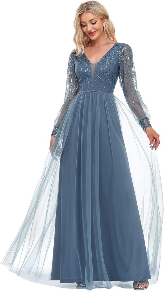 Ever Pretty Blue Sequin Embellished Tulle Formal Gown wedding guest Size 6