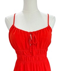Monteau Los Angeles Orange Red Smocked Tiered Midi Dress S Boho Beach Festival