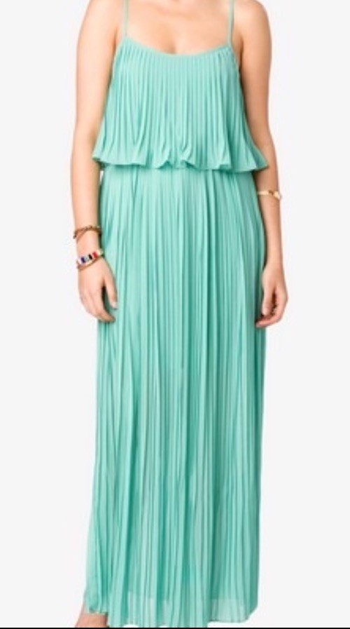 Love 21 Mint Green Accordion Pleated Strappy Tiered Maxi Dress M Medium