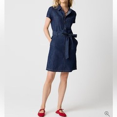 J.CREW Women&rsquo;s Denim Utility Mini Dress Size 8 Dark Wash Short Sleeve