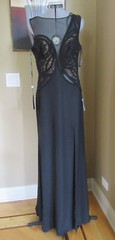 NWT TADASHI SHOJI Black Embroidered Mesh Crepe Gown W/Side Slit Size 10