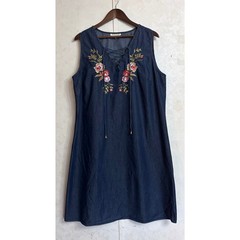 Cotton Shift Dress Boho Coastal Cottagecore Floral Embroidered Sleeveless 2X