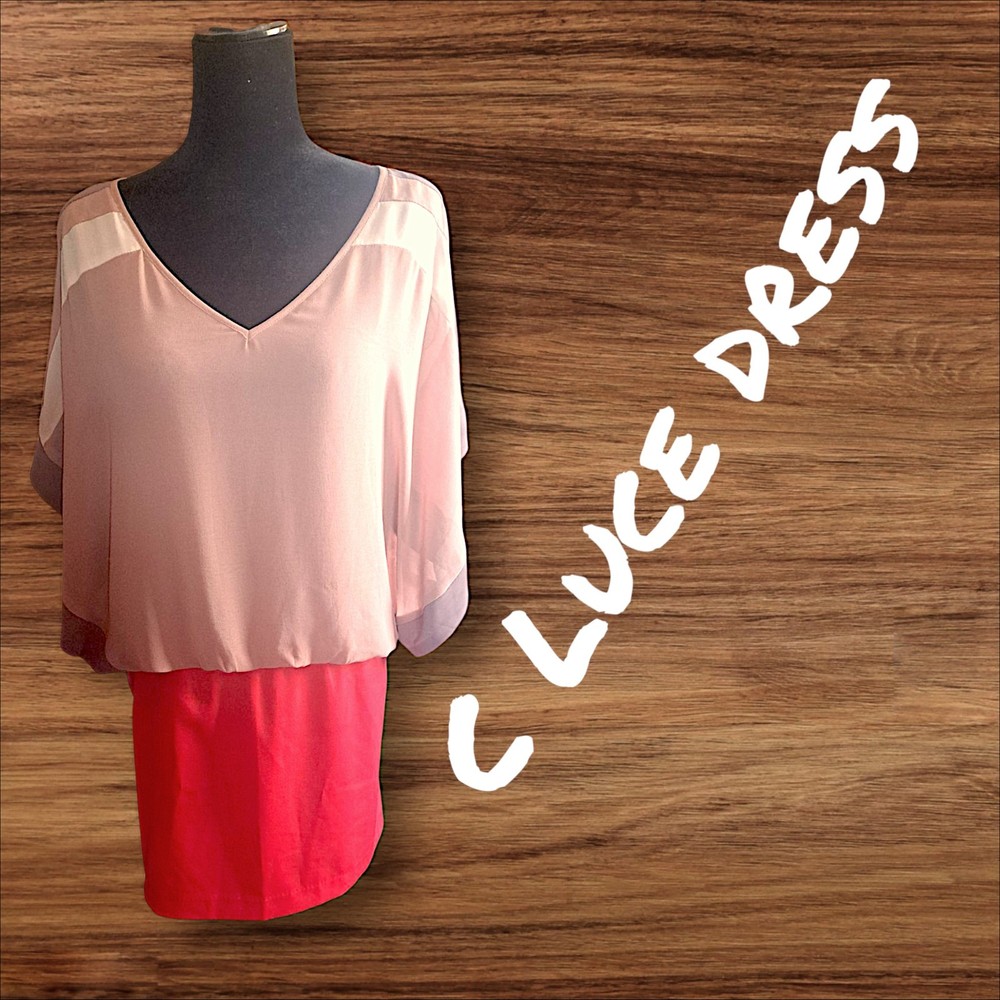 C Luce Crepe Sheath Dress Color Block Orange Navy Sleeveless Lined Size M