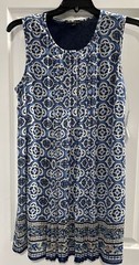 Signature Studio Women&rsquo;s Large Floral Geometric Sleeveless Dress Indigo Blue