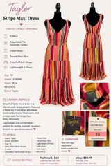 Taylor Colorful Stripe Tiered Maxi Dress NWT Size 10 | Vacation Resort Summer