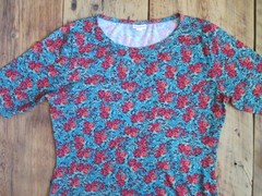 LulaRoe Julia XL Dress Blue Green Red Rose Floral Fitted Sheath Poly Stretch