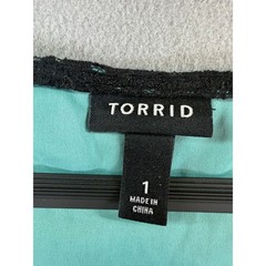 Torrid Black Lace Teal Lining Fit Flare Dress Belted Plus Size 1 XL Short Sleeve