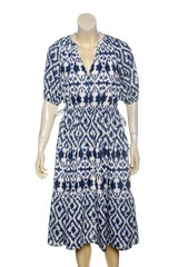 Sezane Robe Stella Dress Blue Ikat S 36 Women Raglan Short Sleeve Midi NWT 45351