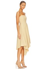 $550 A.L.C. Women&rsquo;s Beige Linen Blend Verona Asymmetric-Hem Midi Dress Size 8