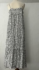 JODIFL Sundress White/Blk Dots Maxi Tiered Straps Casual Large