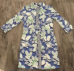 TALBOTS Medium Petite Effortless Jersey Twist Shirt Dress Blue Floral MP Button