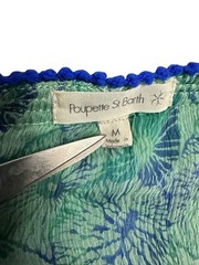 Silk Poupette St Barth Sasha Mini Dress Medium Teal Floral Fringe Sleeveless