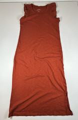 Red-Orange Rust Cotton Flutter Sleeve Side Slit Universal Thread Midi Dress S