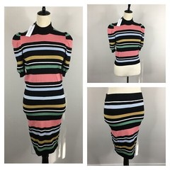 NWT BCBGENERATION MultiColor Striped Knit Sweater & Skirt Set Womens sz Small/XS