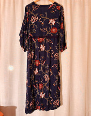 Prairie Cottagecore Garden Navy Floral Midi Dress w/ Waist tie, Size M