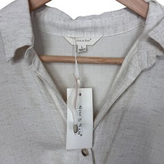 Sim & Sam Twist Front Button Down Dress Womens Large Beige Rayon Linen Midi NWT