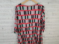 Triste Women&rsquo;s 1X Red Geometric Mini Shirt Dress 3/4 Sleeve Lined Stretch Boat