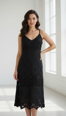 Hibis Lace Works Women&rsquo;s Dress Eyelet Embroidered Black Beaded Sequin Size L