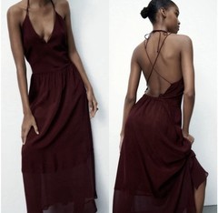 Zara Limited Edition Women&rsquo;s Maxi Dress Burgundy Collection S/S 2021 Size M